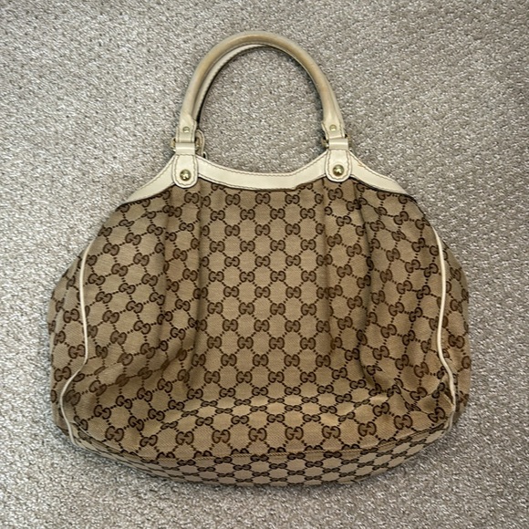 Gucci Brown/Ivory Monogram Canvas Shoulder Purse w/ Bag Charm - Picture 7 of 14